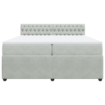 vidaXL Κρεβάτι Boxspring με Στρώμα Ανοιχτό Γκρι 200x200 εκ. Βελούδινο