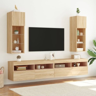 vidaXL Έπιπλα Τηλεόρασης με LED 2 τεμ. Sonoma Δρυς 30,5x30x90cm