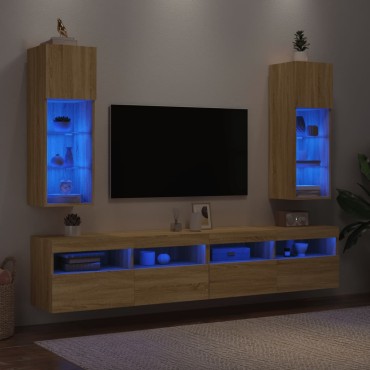 vidaXL Έπιπλα Τηλεόρασης με LED 2 τεμ. Sonoma Δρυς 30,5x30x90cm