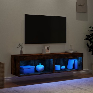 vidaXL Έπιπλα Τηλεόρασης με LED 2 τεμ. Καπνιστή Δρυς 60x30x30cm