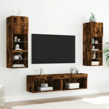 vidaXL Έπιπλα Τηλεόρασης με LED 2 τεμ. Καπνιστή Δρυς 60x30x30cm