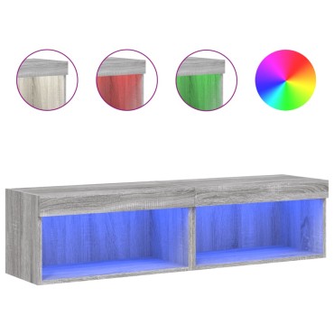 vidaXL Έπιπλα Τηλεόρασης με LED 2 τεμ. Γκρι Sonoma 60x30x30cm