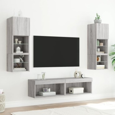vidaXL Έπιπλα Τηλεόρασης με LED 2 τεμ. Γκρι Sonoma 60x30x30cm