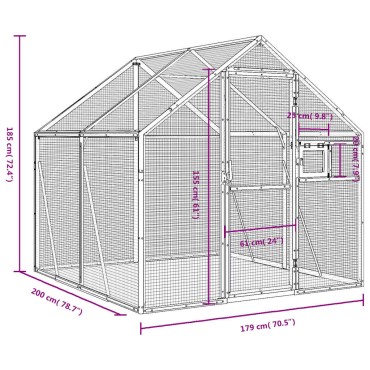 vidaXL Κλουβί Ασημένιο 1,79 x 2 x 1,85 μ. από Αλουμίνιο