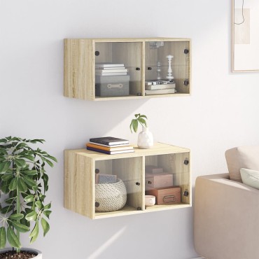 vidaXL Κομοδίνα με Γυάλινες Πόρτες 2 τεμ. Sonoma Δρυς 68,5x37x35cm