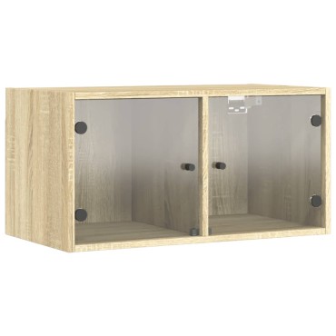 vidaXL Κομοδίνα με Γυάλινες Πόρτες 2 τεμ. Sonoma Δρυς 68,5x37x35cm