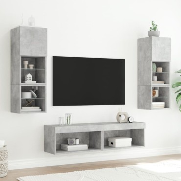 vidaXL Έπιπλα Τηλεόρασης με LED 2 τεμ. Γκρι Σκυροδέματος 60x30x30cm