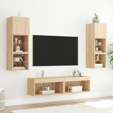 vidaXL Έπιπλα Τηλεόρασης με LED 2 τεμ. Sonoma Δρυς 60x30x30cm