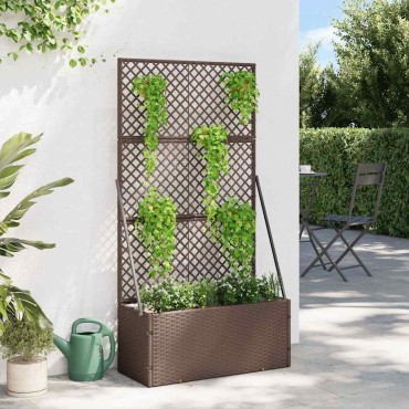 vidaXL Γλάστρα με πέργκολα κήπου Καφέ 70 x 30 x 135 cm Μέταλλο