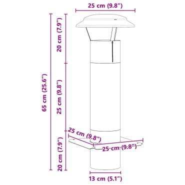 vidaXL Επέκταση Καμινάδας Ασημί 25 x 25 x 65 εκ Ανοξείδωτο ατσάλι