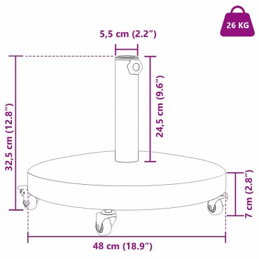 vidaXL Βάση ομπρέλας 24.8 kg Σκούρο Γκρι Ξύλινη όψη Γύρος Ρυθμιζόμενο