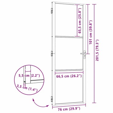 vidaXL Γυάλινη πόρτα 76 x 3,5 x 201,5 εκ Αλουμίνιο Μαύρο
