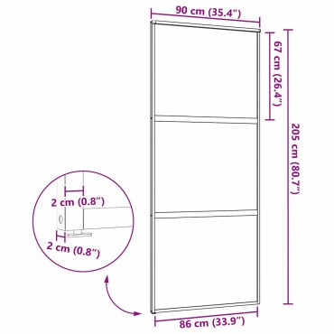 vidaXL Γυάλινη πόρτα 90 x 2 x 205 εκ. Αλουμίνιο Μαύρο