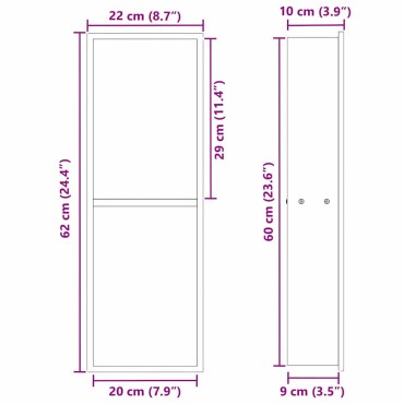 vidaXL Νίτσα Μπάνιου Λευκός 60 x 20 x 9,5 εκ Ανοξείδωτο ατσάλι