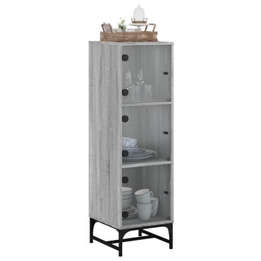 vidaXL Ντουλάπι Γκρι Sonoma 35x37x120cm με Γυάλινες Πόρτες 1 τεμ.