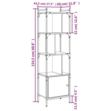 vidaXL Βιβλιοθήκη με Πόρτα Καπνιστή Δρυς 44,5x30x154,5cm Επεξ. Ξύλο 1 τεμ.