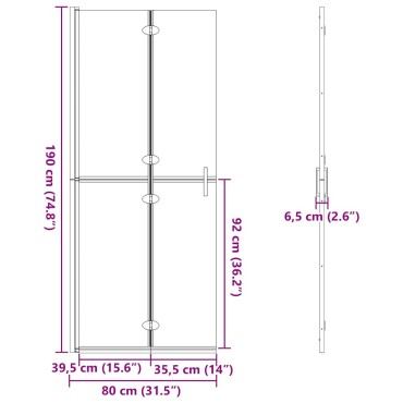 vidaXL Τοίχος Walk-In Ντους Μαύρο 80 x 6,5 x 190 εκ.
