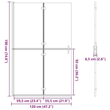 vidaXL Τοίχος Walk-In Ντους Μαύρο 120 x 6,5 x 190 εκ.