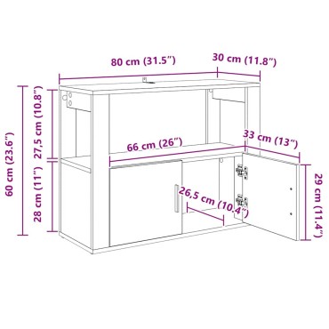 vidaXL Πλαϊνό γραφείο Μαύρη δρυς 80x30x60cm Επεξεργασμένο Ξύλο 1 τεμ.