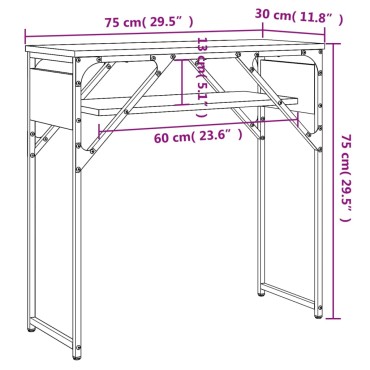 vidaXL Τραπέζι Κονσόλα με Ράφι Γκρι Sonoma 75x30x75cm Επεξεργ. Ξύλο 1 τεμ.