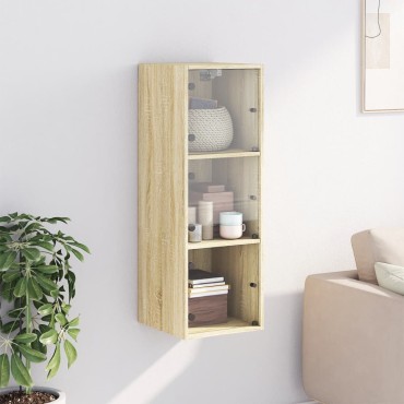 vidaXL Ντουλάπι Τοίχου Sonoma Δρυς 35x37x100cm με Γυάλινες Πόρτες 1 τεμ.