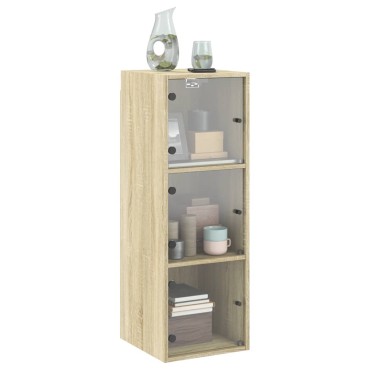 vidaXL Ντουλάπι Τοίχου Sonoma Δρυς 35x37x100cm με Γυάλινες Πόρτες 1 τεμ.