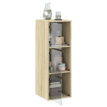 vidaXL Ντουλάπι Τοίχου Sonoma Δρυς 35x37x100cm με Γυάλινες Πόρτες 1 τεμ.