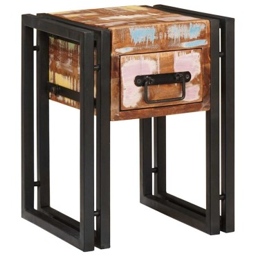 vidaXL End Table με συρτάρι 30x30x40cm Στερεό Ανακτηθέν Ξύλο