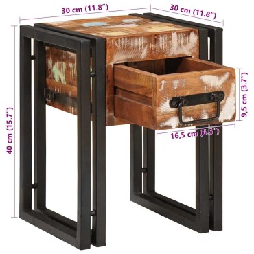 vidaXL End Table με συρτάρι 30x30x40cm Στερεό Ανακτηθέν Ξύλο