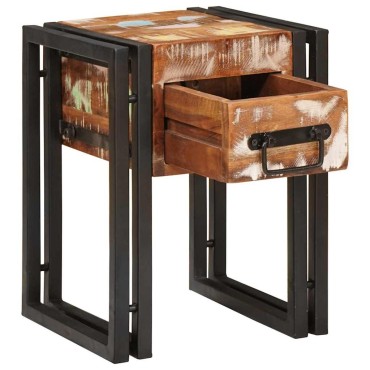 vidaXL End Table με συρτάρι 30x30x40cm Στερεό Ανακτηθέν Ξύλο