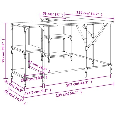 vidaXL Γραφείο Sonoma Δρυς 139x139x75cm από Επεξεργασμένο Ξύλο 1 τεμ.