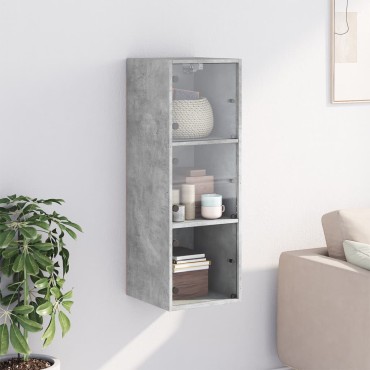 vidaXL Ντουλάπι Τοίχου Γκρι Σκυροδ. 35x37x100cm με Γυάλινες Πόρτες 1 τεμ.