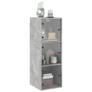 vidaXL Ντουλάπι Τοίχου Γκρι Σκυροδ. 35x37x100cm με Γυάλινες Πόρτες 1 τεμ.