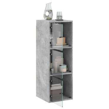 vidaXL Ντουλάπι Τοίχου Γκρι Σκυροδ. 35x37x100cm με Γυάλινες Πόρτες 1 τεμ.
