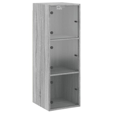 vidaXL Ντουλάπι Τοίχου Sonoma Γκρι 35x37x100cm με Γυάλινες Πόρτες 1 τεμ.
