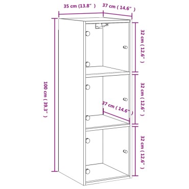 vidaXL Ντουλάπι Τοίχου Sonoma Γκρι 35x37x100cm με Γυάλινες Πόρτες 1 τεμ.