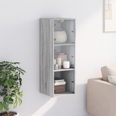 vidaXL Ντουλάπι Τοίχου Sonoma Γκρι 35x37x100cm με Γυάλινες Πόρτες 1 τεμ.