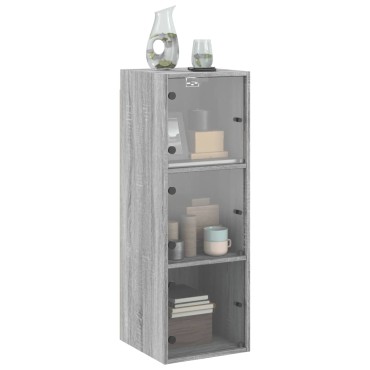 vidaXL Ντουλάπι Τοίχου Sonoma Γκρι 35x37x100cm με Γυάλινες Πόρτες 1 τεμ.