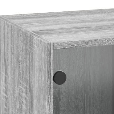 vidaXL Ντουλάπι Τοίχου Sonoma Γκρι 35x37x100cm με Γυάλινες Πόρτες 1 τεμ.