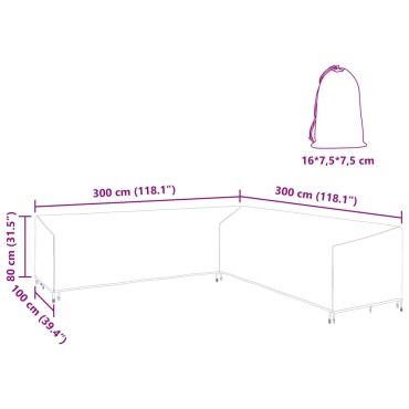 vidaXL Κάλυμμα επίπλων 300x300x80cm Ύφασμα Oxford 210D Σχήμα L 1 τεμ.