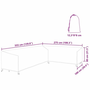 vidaXL Κάλυμμα επίπλων 355x275x80cm Ύφασμα Oxford 210D Σχήμα L 1 τεμ.