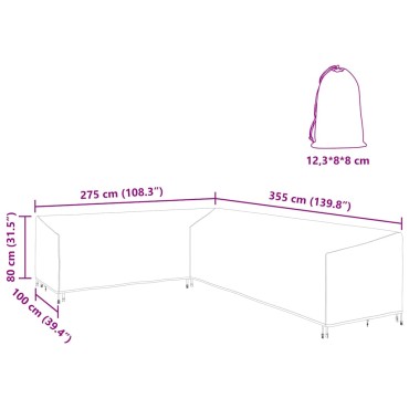 vidaXL Κάλυμμα επίπλων 355x275x80cm Ύφασμα Oxford 210D Σχήμα L 1 τεμ.