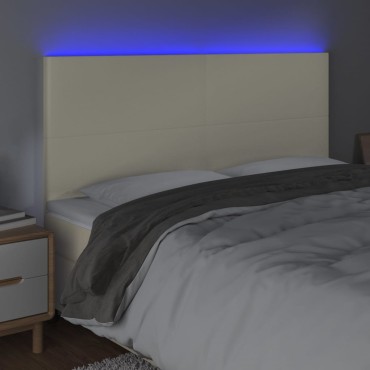 vidaXL Κεφαλάρι Κρεβατιού LED Κρεμ 160x5x118/128cm Συνθετ. Δέρμα 1 τεμ.