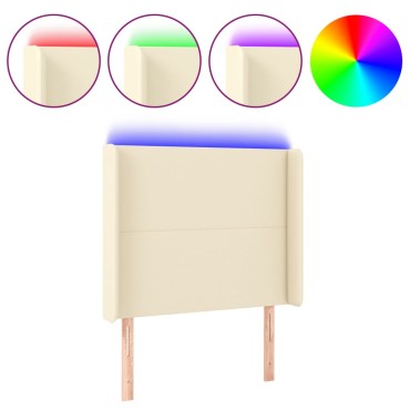 vidaXL Κεφαλάρι Κρεβατιού LED Κρεμ 83x16x118/128cm Συνθετ. Δέρμα 1 τεμ.