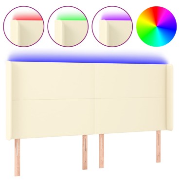 vidaXL Κεφαλάρι Κρεβατιού LED Κρεμ 163x16x118/128cm Συνθετ. Δέρμα 1 τεμ.
