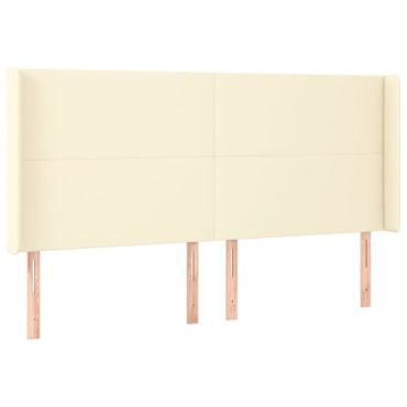 vidaXL Κεφαλάρι Κρεβατιού LED Κρεμ 163x16x118/128cm Συνθετ. Δέρμα 1 τεμ.