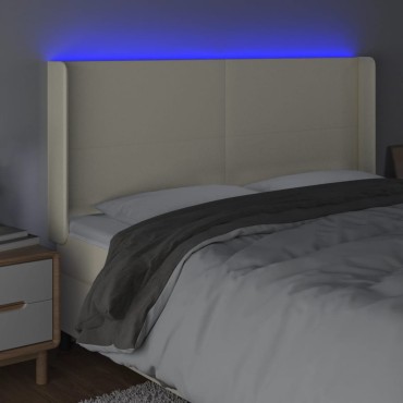 vidaXL Κεφαλάρι Κρεβατιού LED Κρεμ 163x16x118/128cm Συνθετ. Δέρμα 1 τεμ.