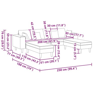 vidaXL Καναπές 3 τεμ. Κρεμ ύφασμα 250x188x76cm  Τριθέσιος