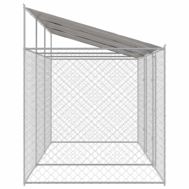 vidaXL Κλουβί Σκυλιού με Στέγη Ασημί 600 x 200 x 256 εκ.