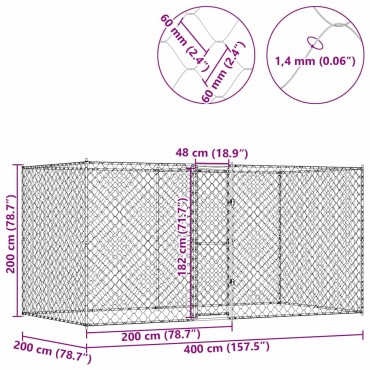 vidaXL Κλουβί σκύλου Ασημί 400 x 200 x 200 εκ. Επικαλυμμένος Χάλυβας